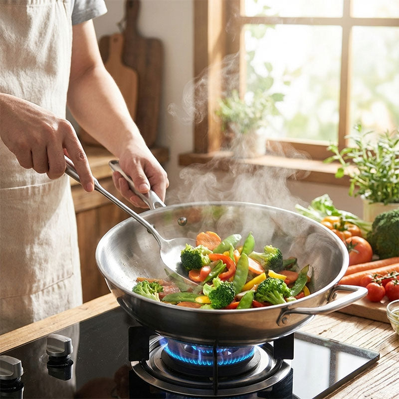 Stainless Steel Wok with Glass Lid | OEM Manufacturer