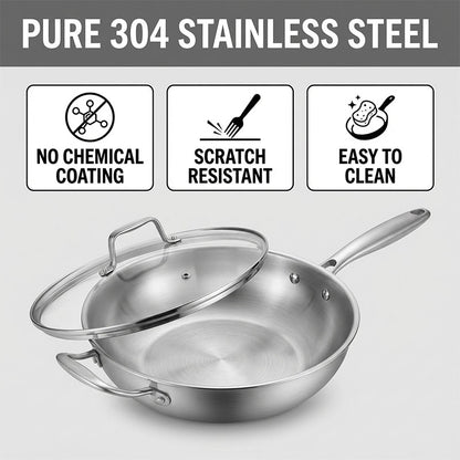 Stainless Steel Wok with Glass Lid | OEM Manufacturer