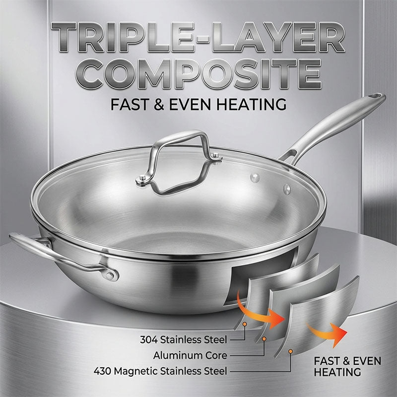 Stainless Steel Wok with Glass Lid | OEM Manufacturer