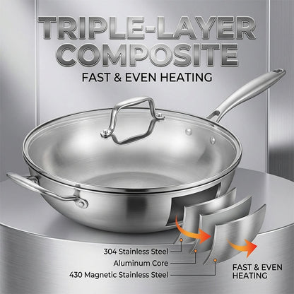 Stainless Steel Wok with Glass Lid | OEM Manufacturer