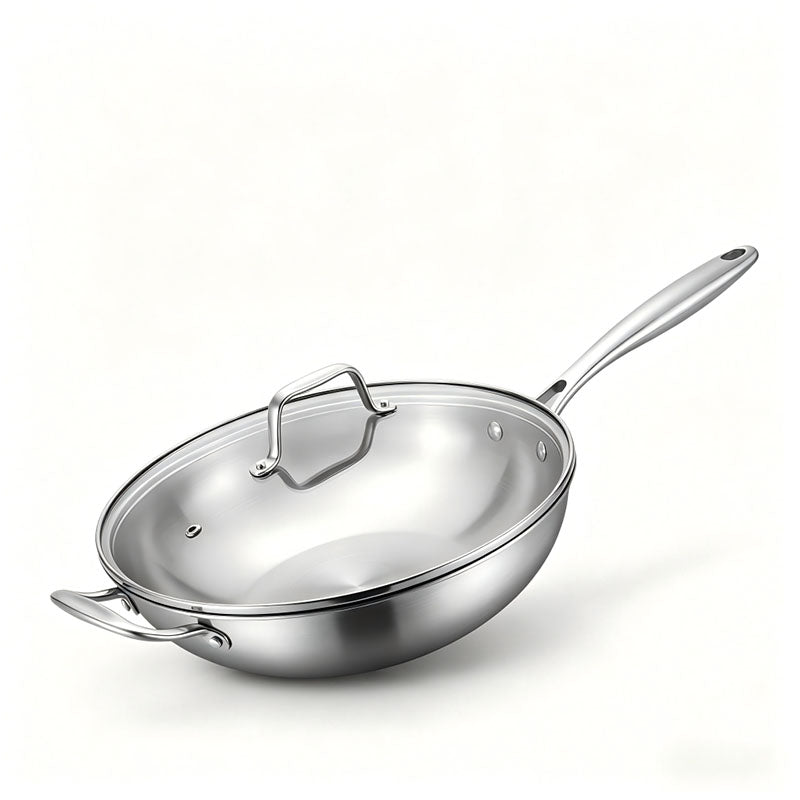 Stainless Steel Wok with Glass Lid | OEM Manufacturer