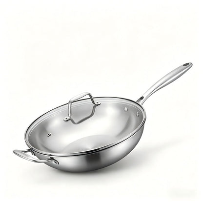 Stainless Steel Wok with Glass Lid | OEM Manufacturer